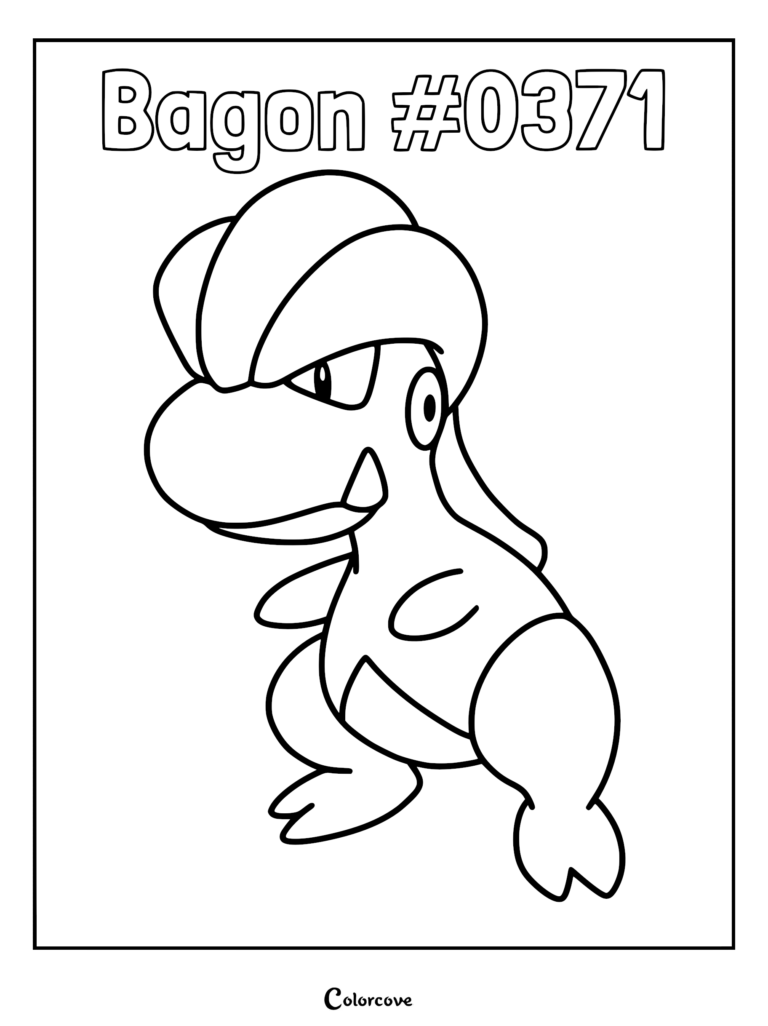 Bagon #0371 standing in a side profile pose on a printable coloring page.