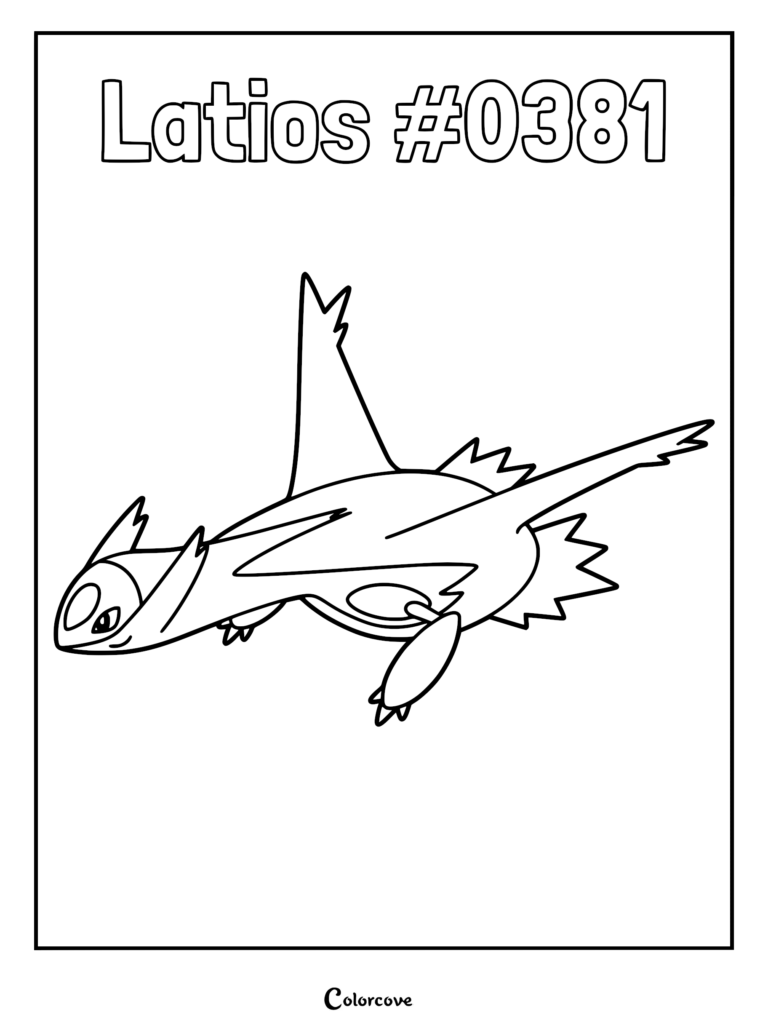 Latios #0381 flying in a sleek pose for this printable Pokemon Hoenn coloring page