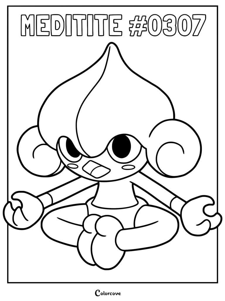 Meditite #0307 sitting in a meditative lotus position for a printable coloring page.