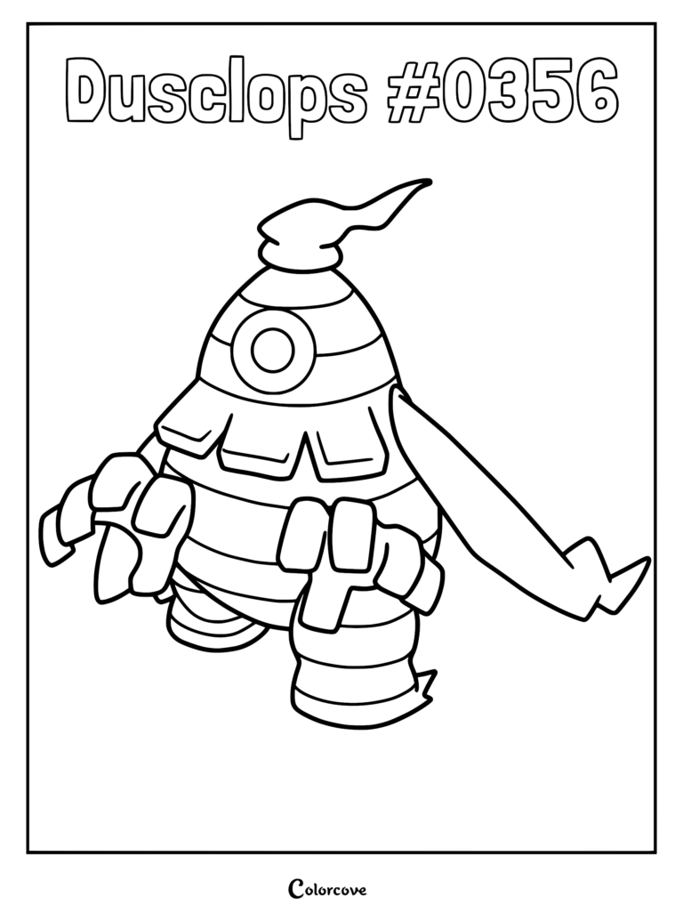 A printable coloring page featuring the ghost-type Pokemon Dusclops with its single eye and bandaged body.