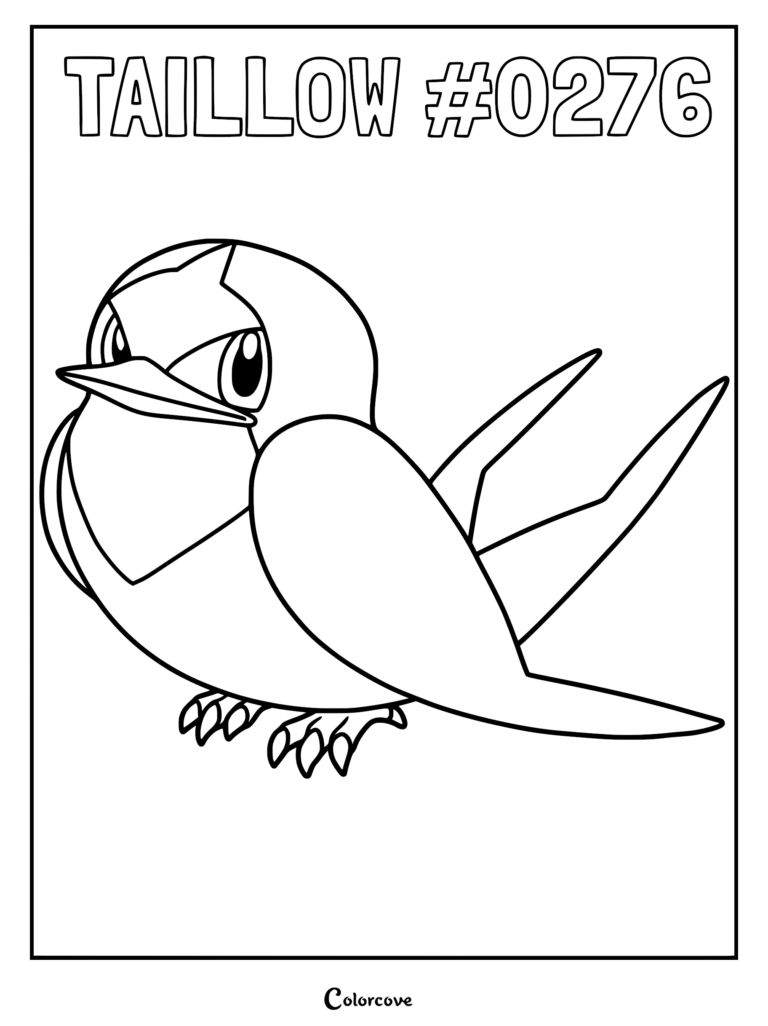 Taillow #0276 Pokemon coloring page featuring a small bird character with sharp eyes and a pointed tail.