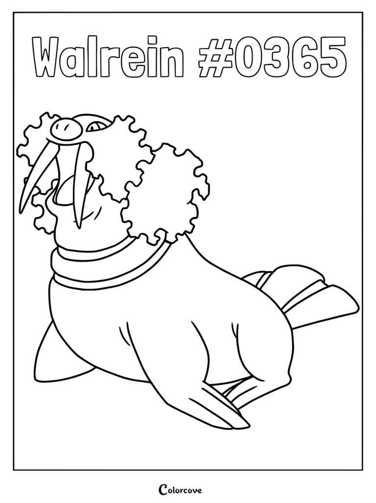 A printable coloring page featuring Walrein with its signature tusks and ruffled mane, labeled with Pokedex number 0365.