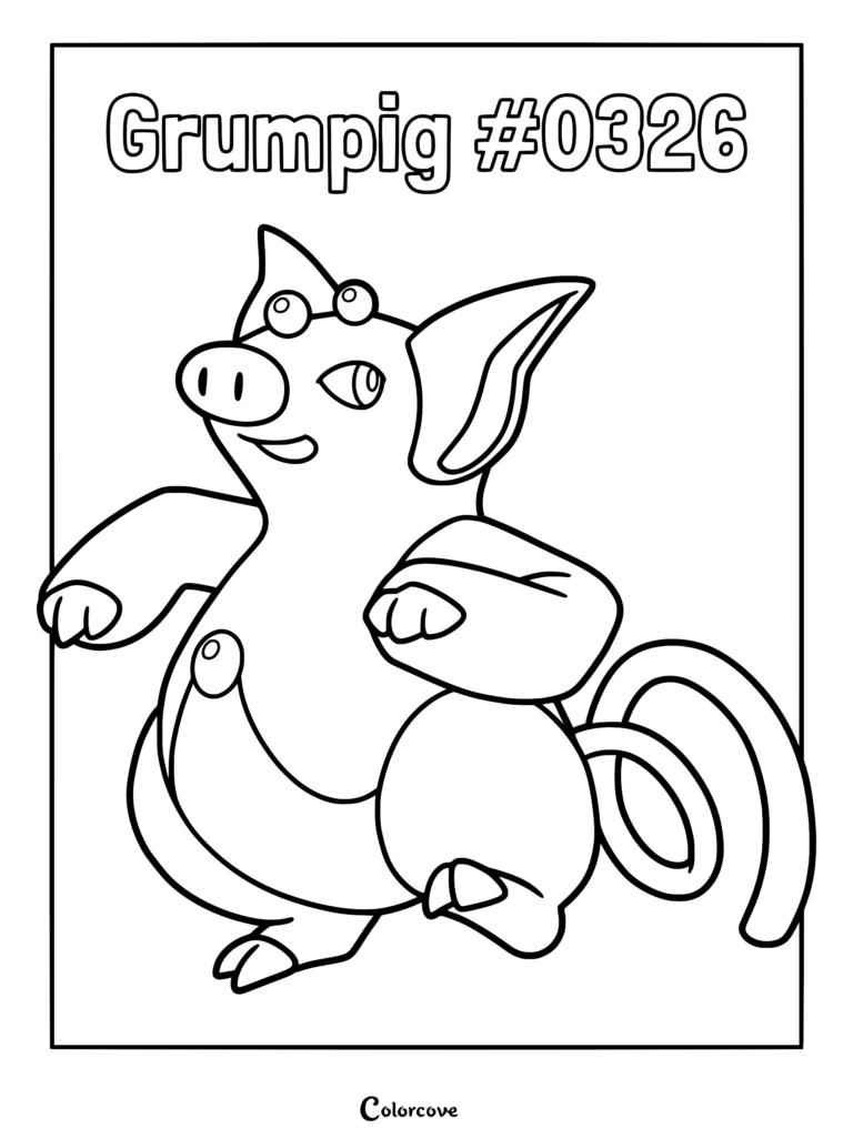 Grumpig #0326 standing with pearls on its head and chest in this printable Pokemon Hoenn coloring page.