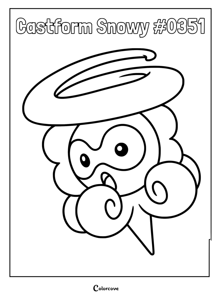 A printable coloring page featuring the Hoenn Pokemon Castform Snowy form with its signature cloud-like body and halo.