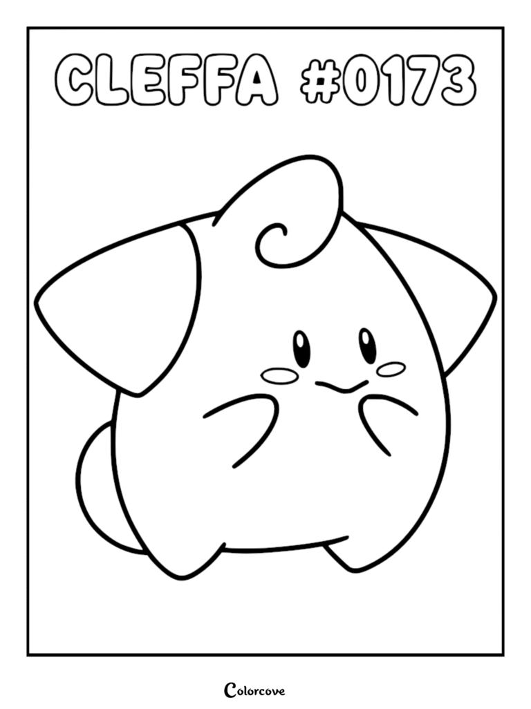 Cleffa #0173 Pokemon Johto coloring page featuring the star-shaped character with a small curl on its head.