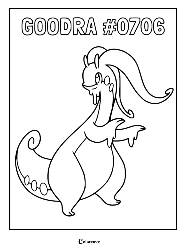 Un coloriage à imprimer de Muplodocus, le Pokémon de Kalos, représentant cette créature de type Dragon avec ses longues antennes et sa queue enroulée.