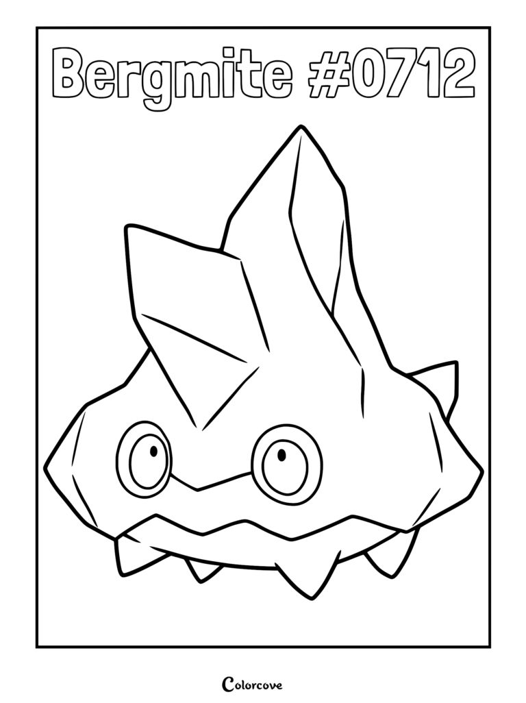 Un coloriage à imprimer de Grelaçon représentant ce Pokémon de glace avec son corps dentelé semblable à du cristal et ses grands yeux circulaires.
