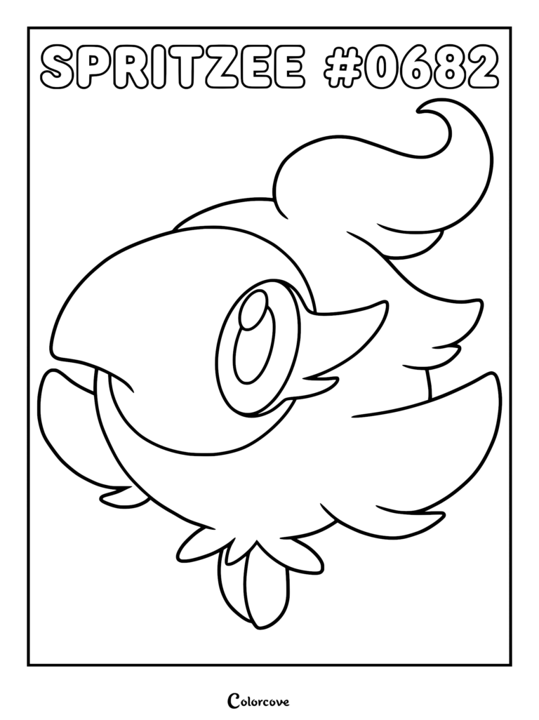 Un coloriage simple au trait du Pokémon Kalos Fluvetin, mettant en avant son corps rond, son grand œil et ses plumes de tête touffues.