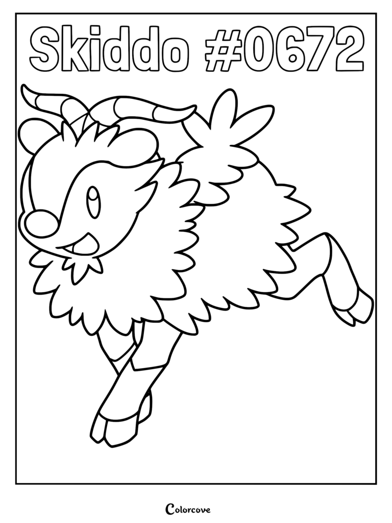 Cabriolaine de Pokémon Kalos sautant joyeusement dans un style de coloriage au trait simple.