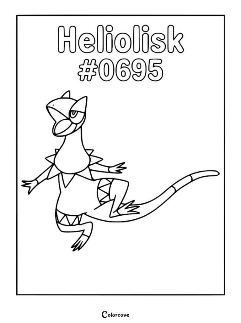 Coloriage d'Iguolta, le Pokémon de Kalos, représentant cette créature semblable à un lézard avec sa collerette et sa longue queue en position debout.