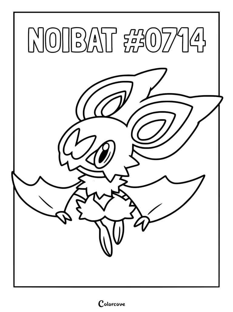 Coloriage de Sonistrelle représentant ce Pokémon de la région de Kalos avec ses grandes oreilles et ses ailes largement déployées.