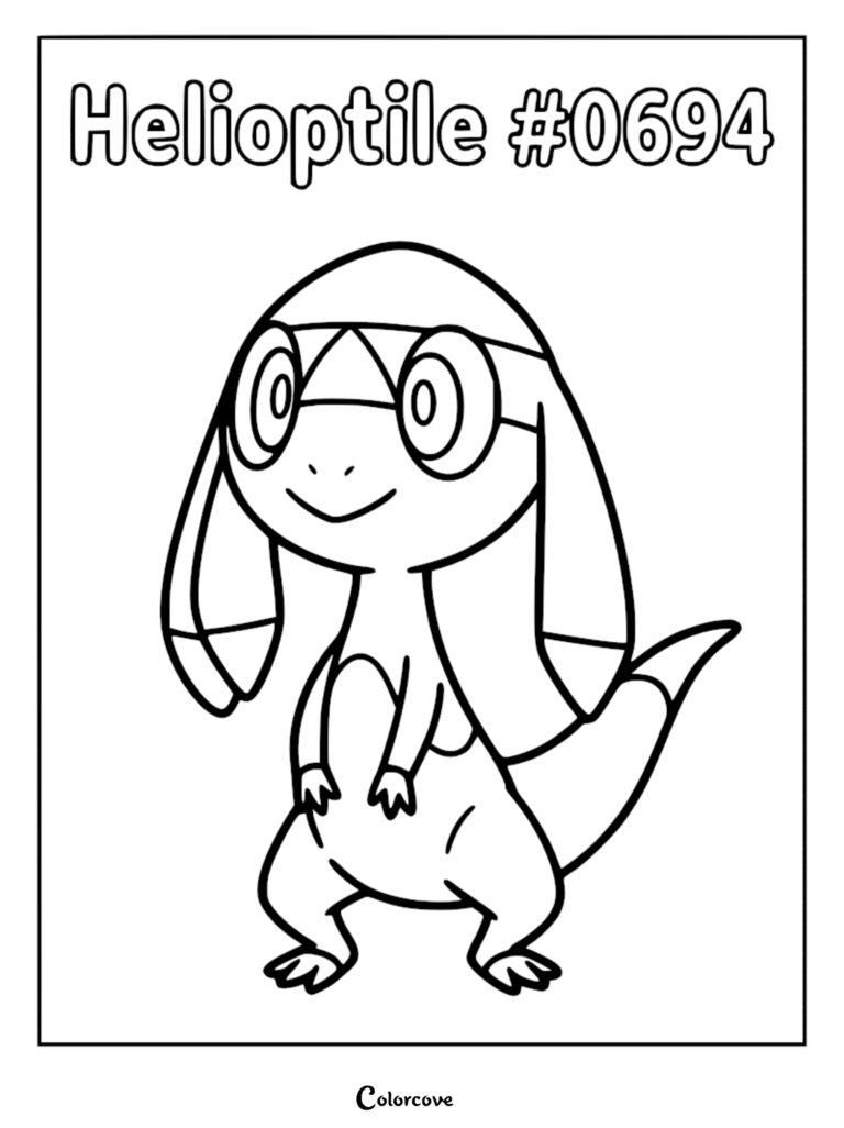 Un coloriage à imprimer du Pokémon de Kalos Galvaran debout, avec ses collerettes et sa queue bien visibles.