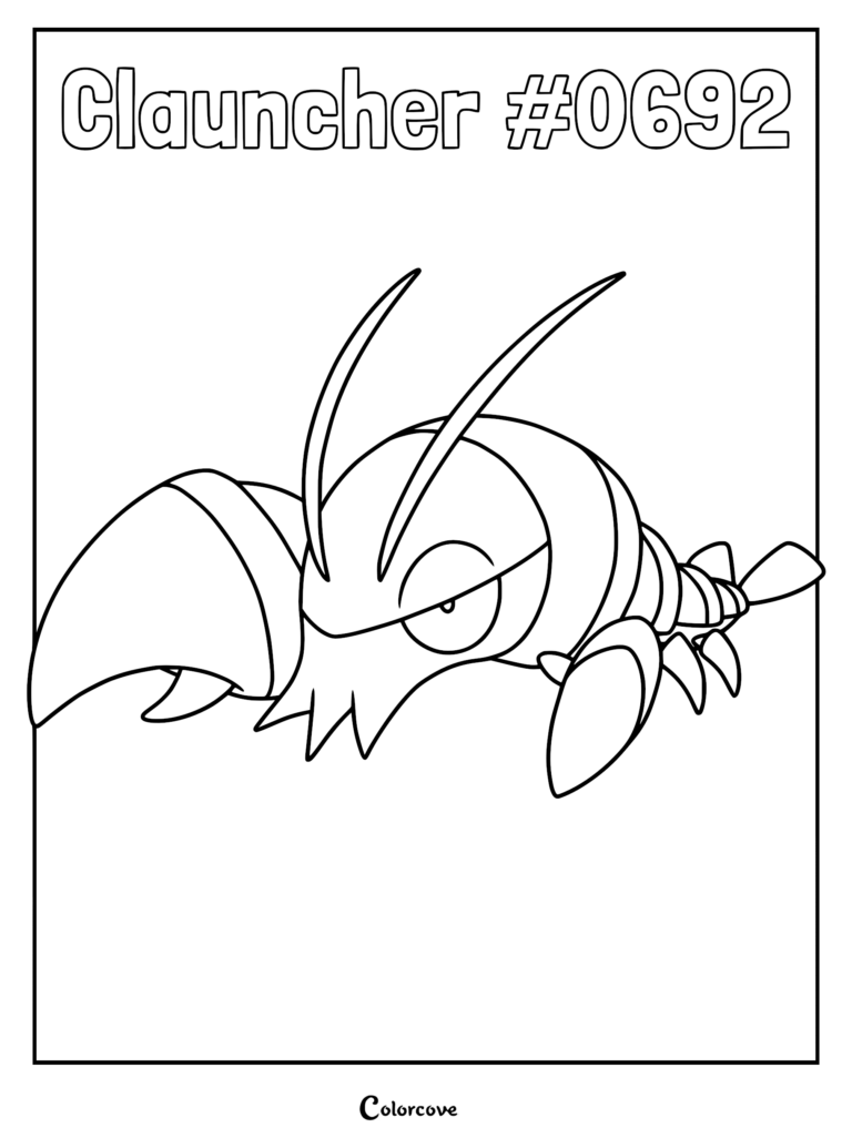 Un coloriage détaillé au trait du Pokémon de Kalos Flingouste, mettant en avant sa pince surdimensionnée et ses antennes caractéristiques.