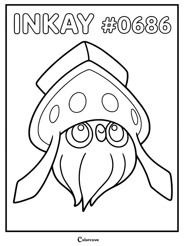 Un coloriage à imprimer du Pokémon de Kalos Venalgue, avec sa tête en forme de calamar et ses tentacules caractéristiques.