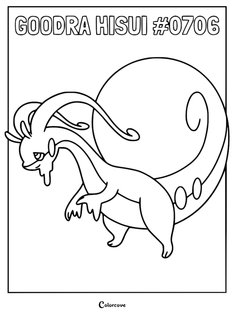Coloriage de Muplodocus de Hisui représentant ce Pokémon semblable à un escargot avec sa grande coquille et ses longues antennes, dans un style de dessin au trait épuré.