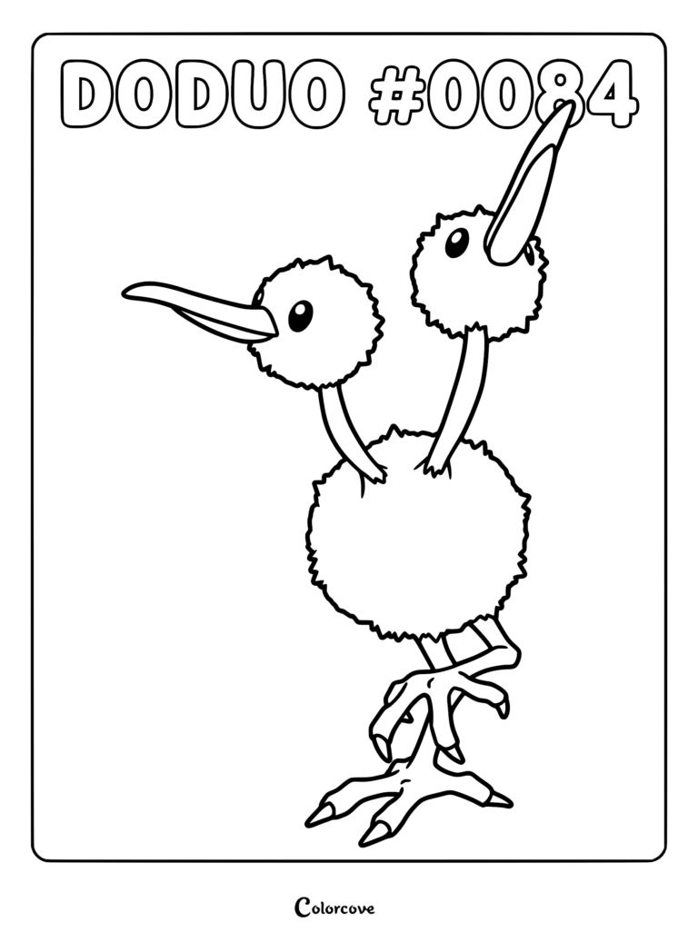 Doduo with two heads and long beaks in a printable coloring page format.