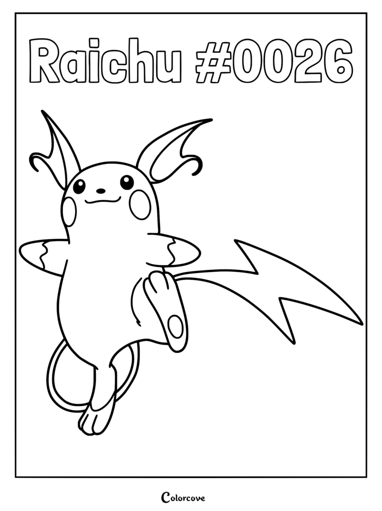 Raichu #0026 standing on one leg in this printable coloring page