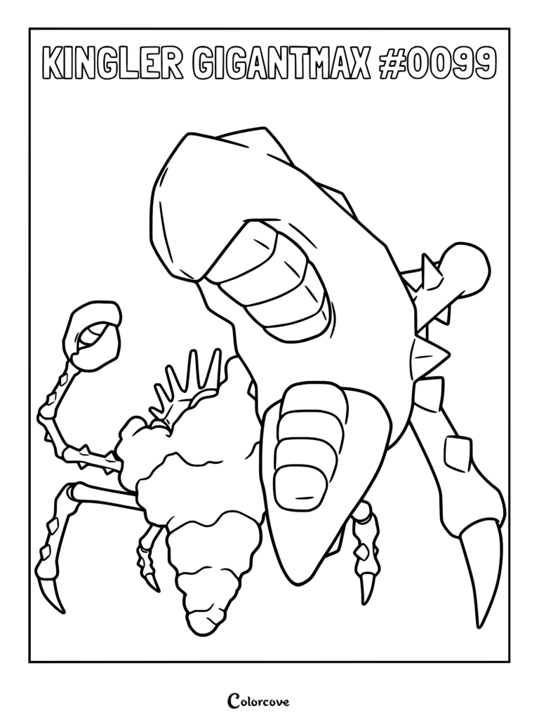 Gigantamax Kingler with massive claw and spiky shell coloring page