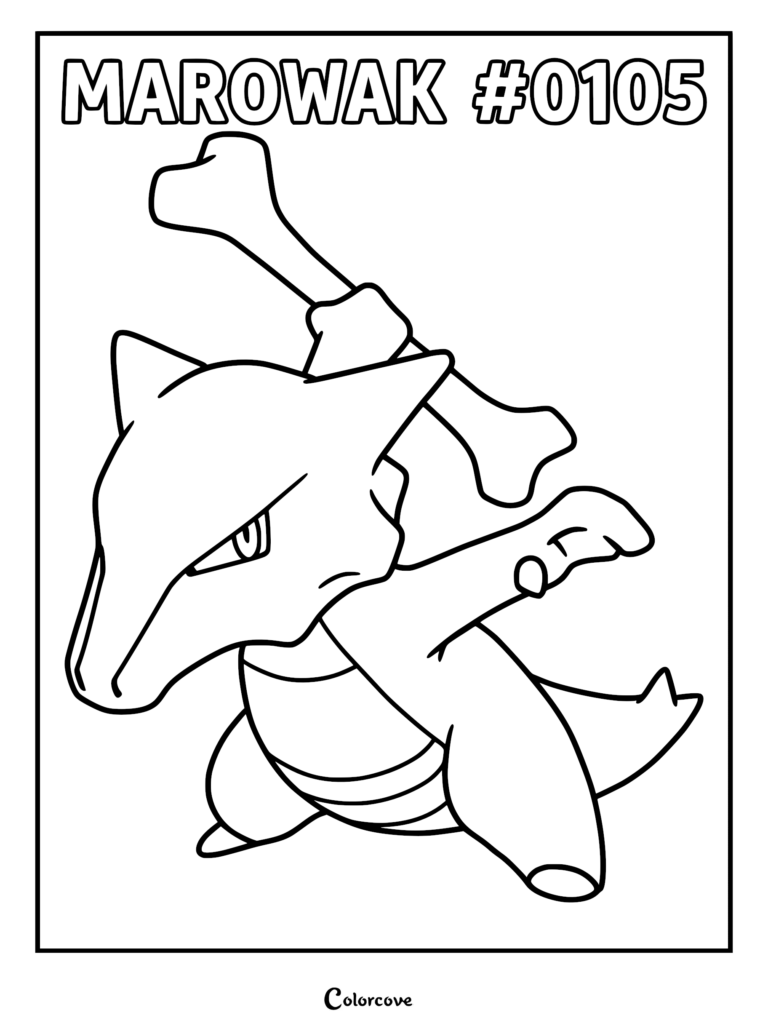 Marowak holding a bone club in this printable Pokemon Kanto coloring page.