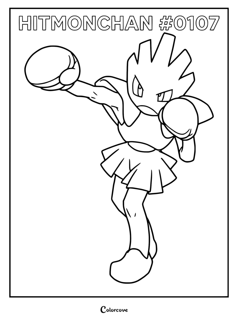 Hitmonchan throwing a punch in this printable Kanto Pokemon coloring page