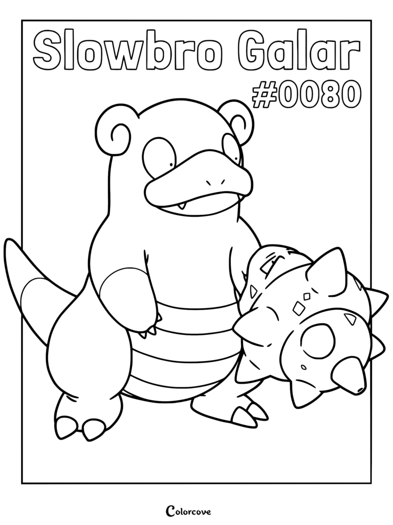 Galarian Slowbro with a Shellder clamped onto its arm in this printable coloring page.