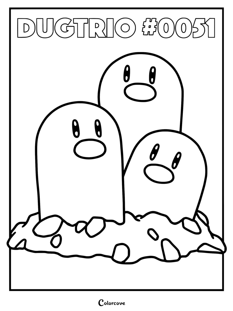 Dugtrio emerging from the ground in this printable Pokemon coloring page