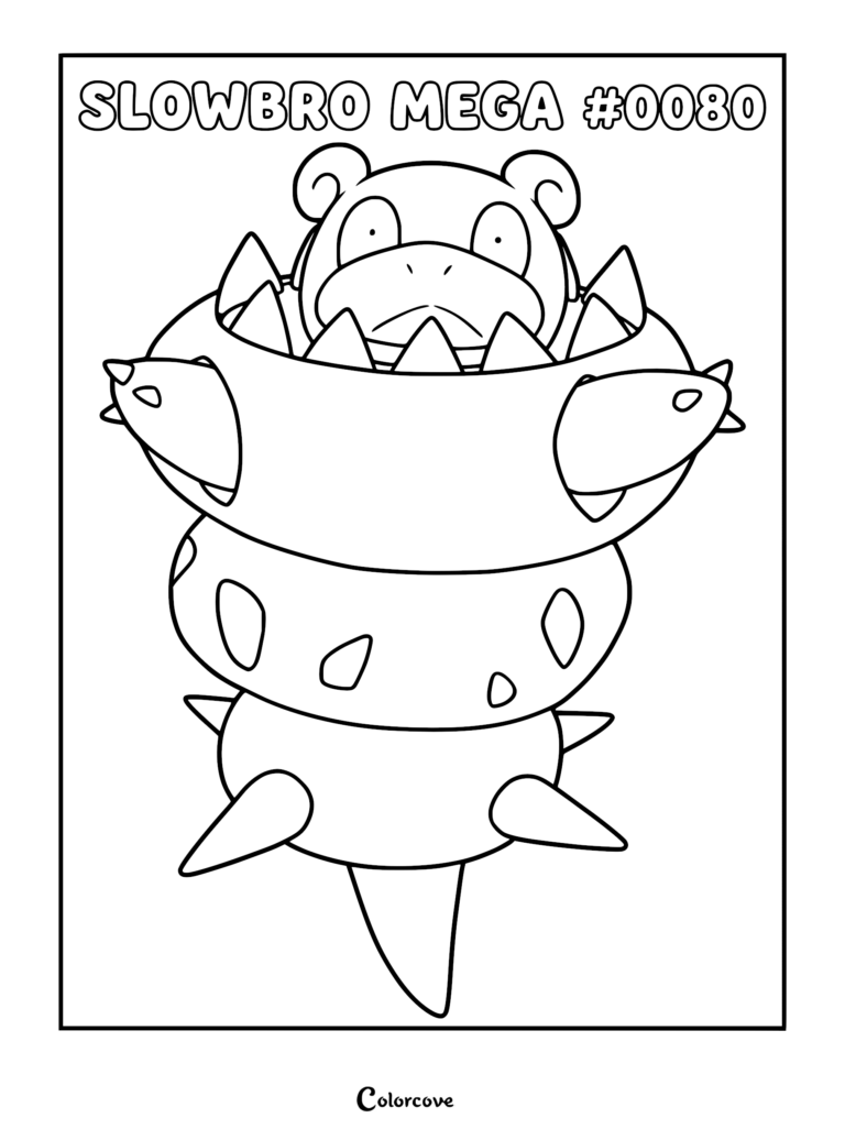 Mega Slowbro encased in its large spiky shell coloring page