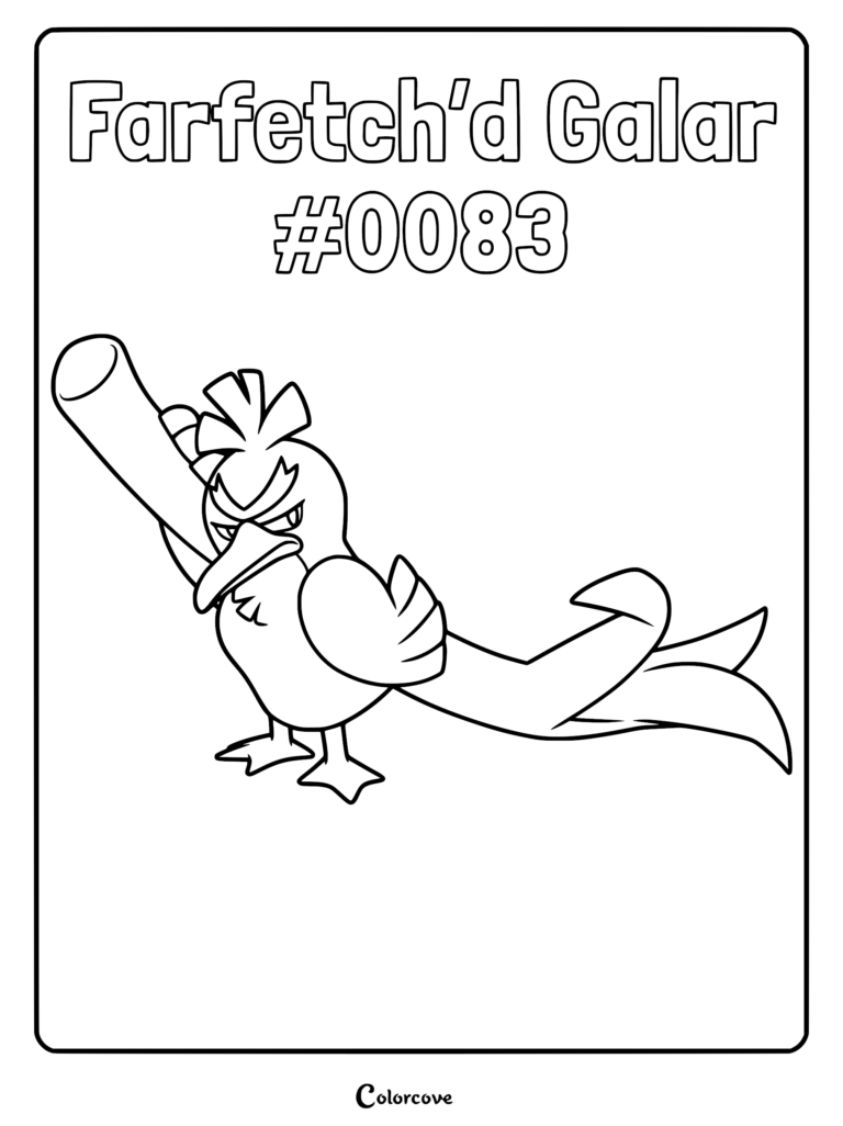 Galarian Farfetch'd holding a large leek stalk in this printable coloring page.