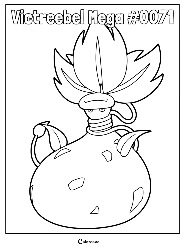 Victreebel Mega coloring page featuring a large bulbous body and leafy head sprout