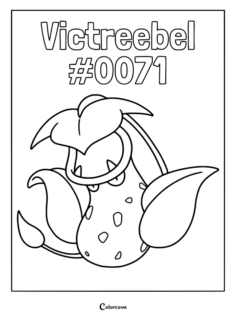 Victreebel Pokemon coloring page featuring the plant-like creature with its large mouth open and spotted body.