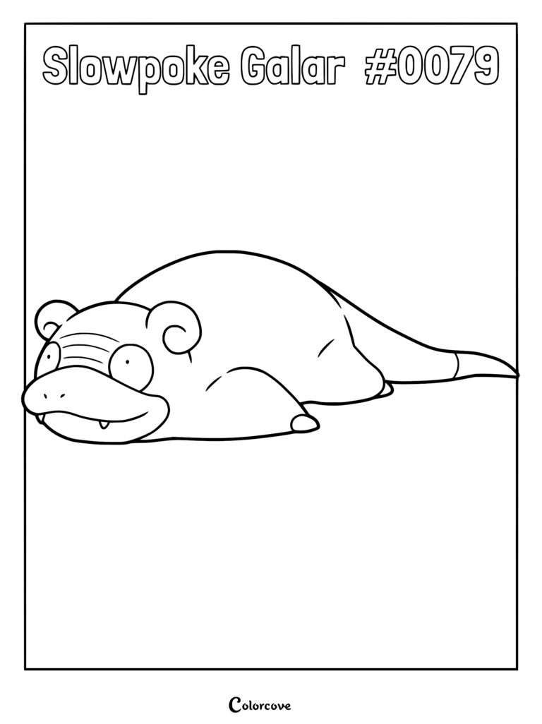 Galarian Slowpoke lying down in a simple line art coloring page style.