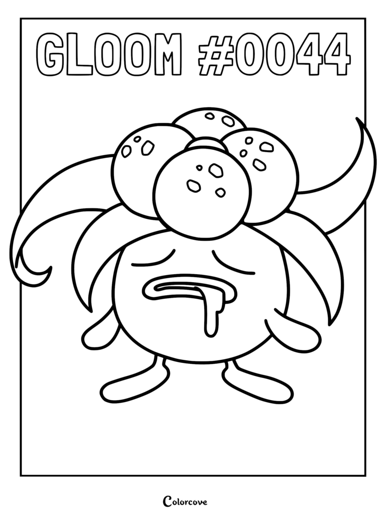 Gloom #0044 with a large flower head and drooling mouth in a printable coloring page format.