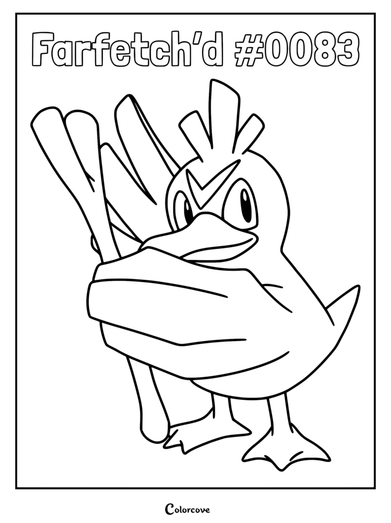 Farfetch'd holding its signature leek stalk in this printable coloring page.