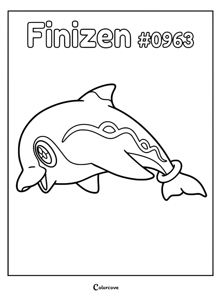 Finizen coloring page featuring the dolphin-like Gen 9 Pokémon with its signature water ring around its tail.