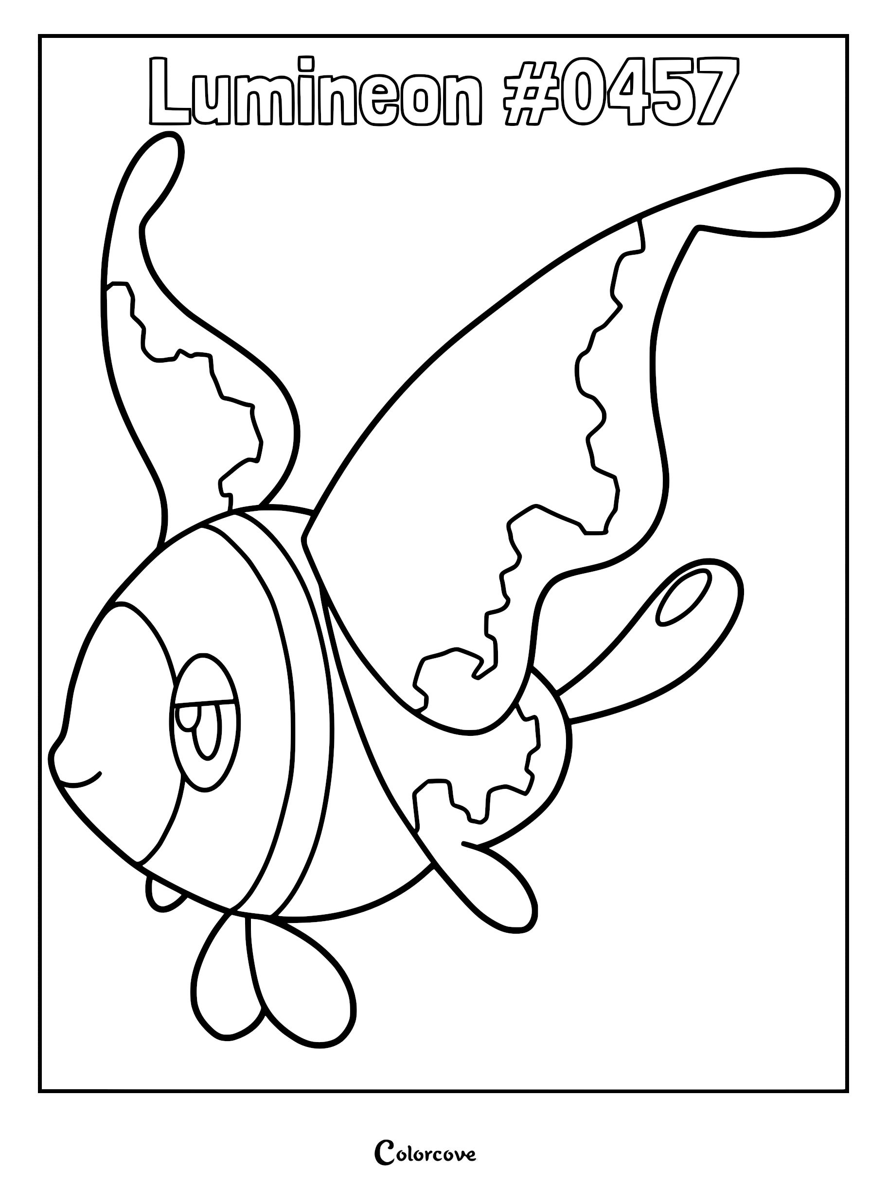 Lumineon #0457 from Sinnoh region featuring butterfly-like fins in a printable coloring page format