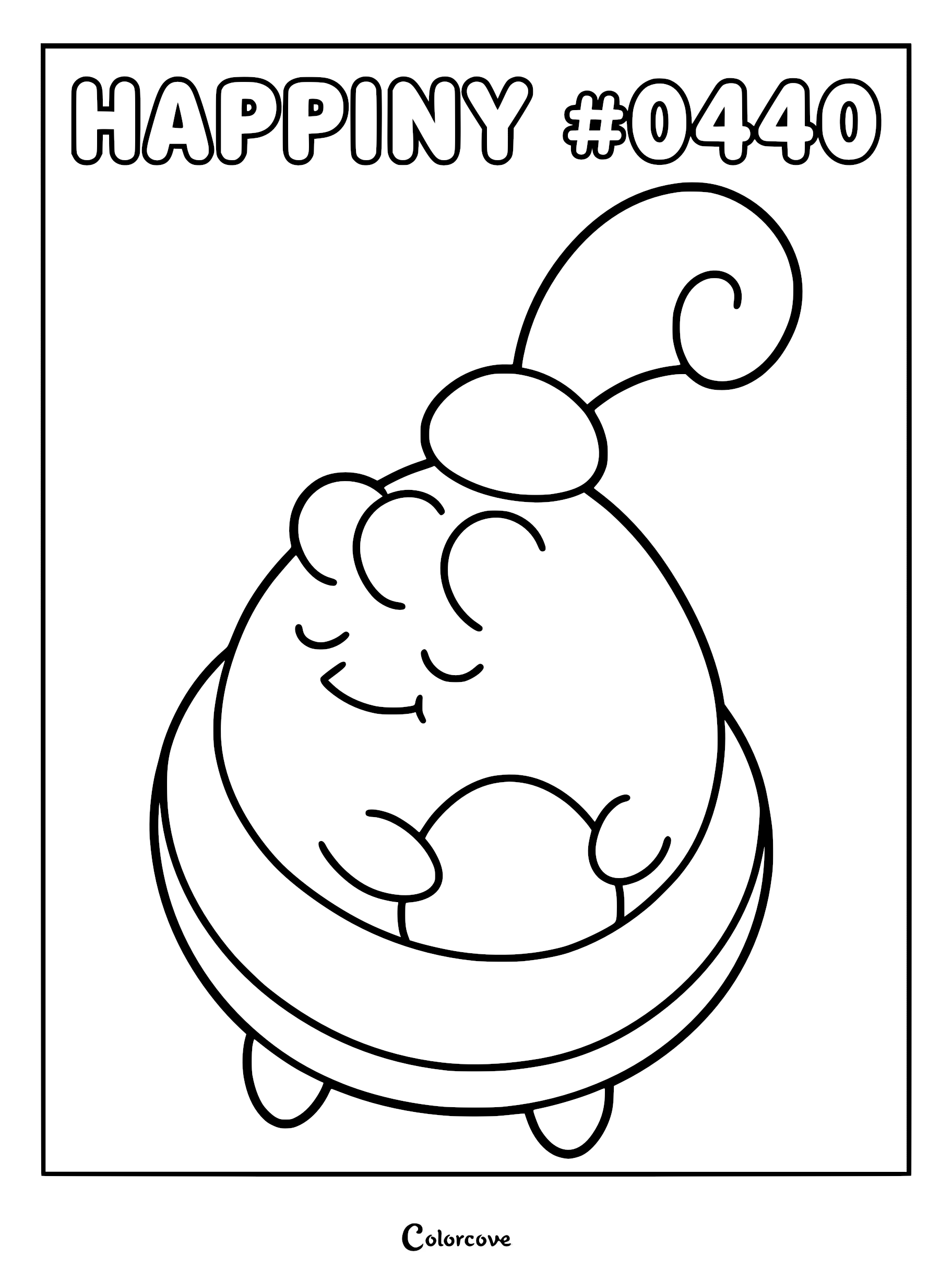 Happiny #0440 line art coloring page featuring the round Pokemon holding its signature stone pouch