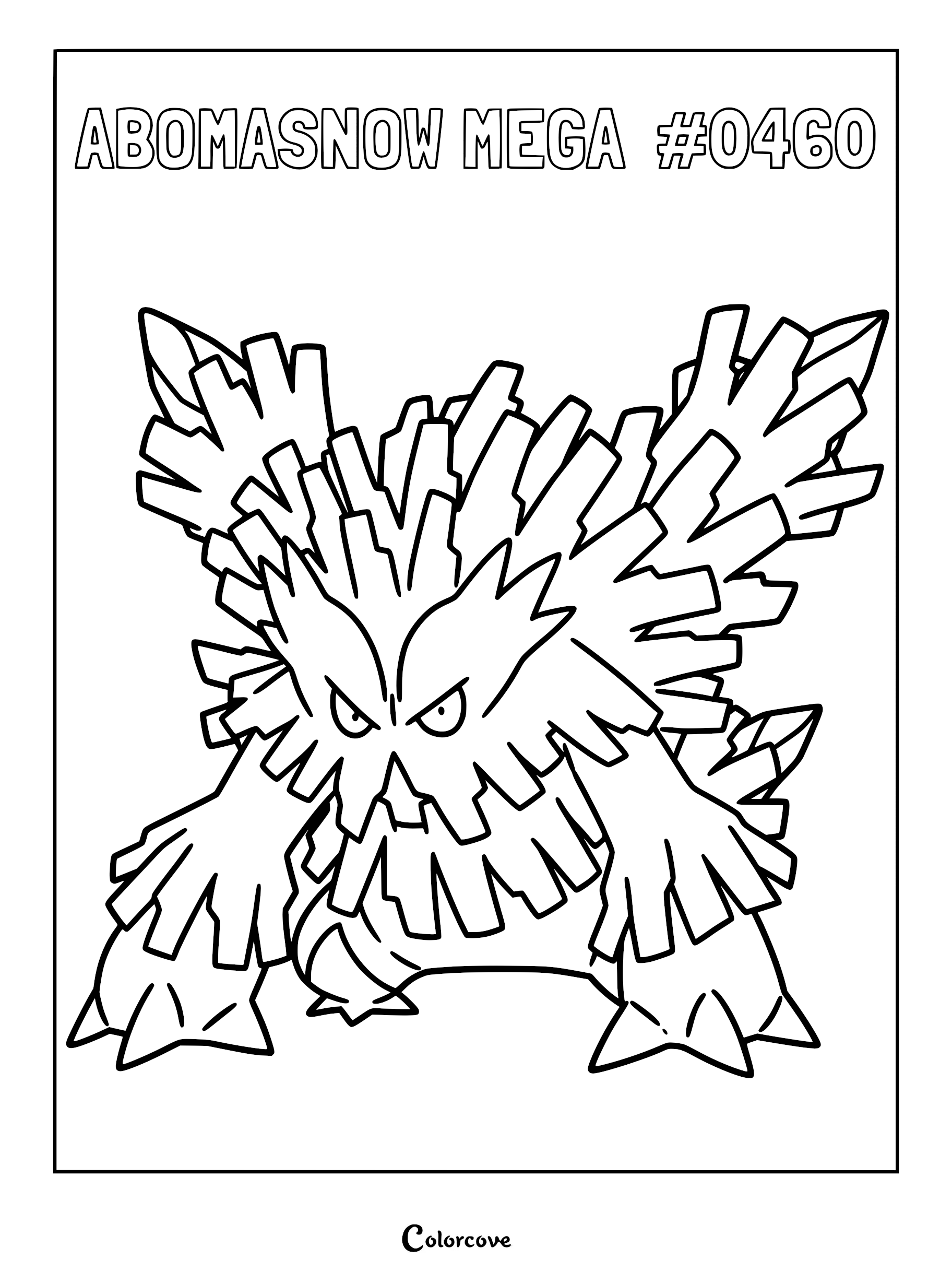 Mega Abomasnow with icy tree-like features in a printable coloring page format.