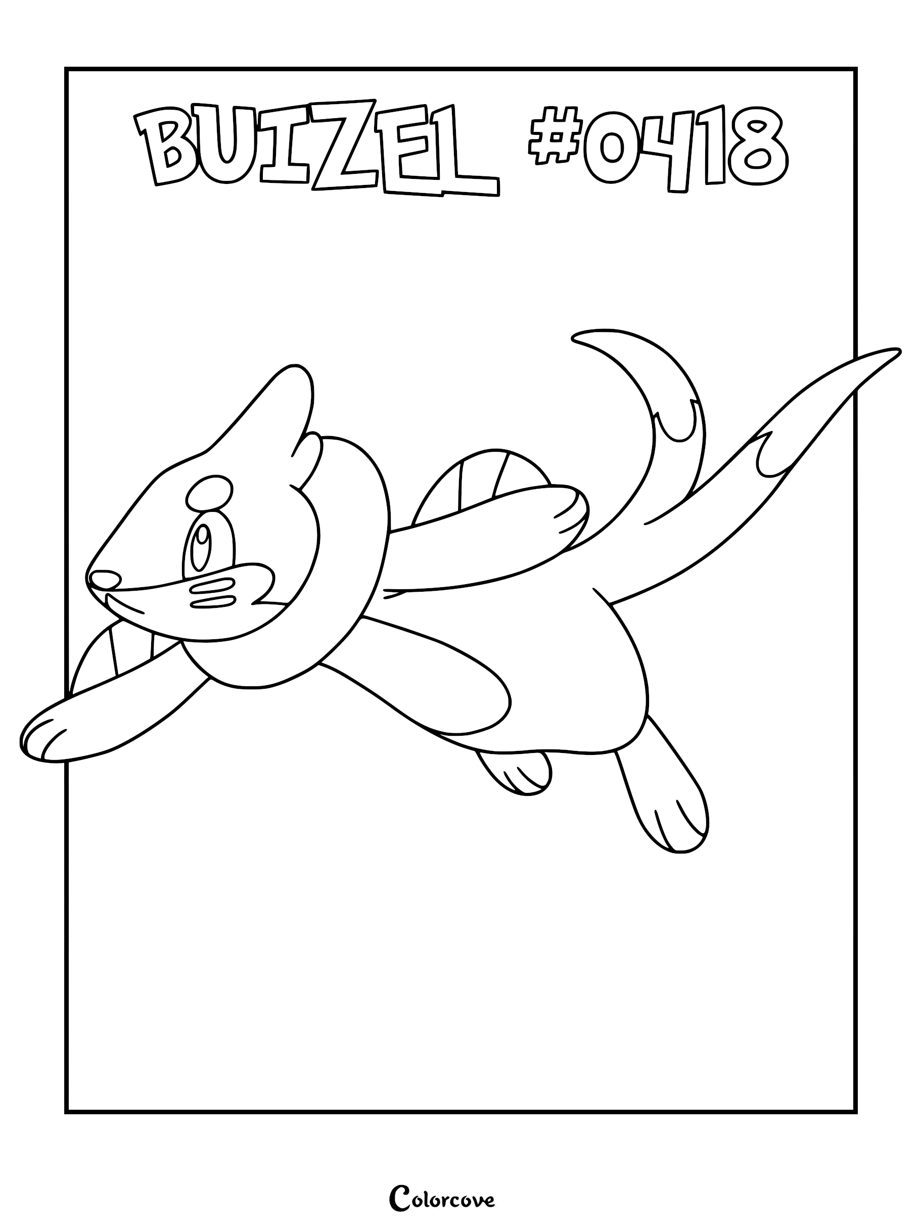 Buizel swimming through the water in this printable Pokemon Sinnoh coloring page