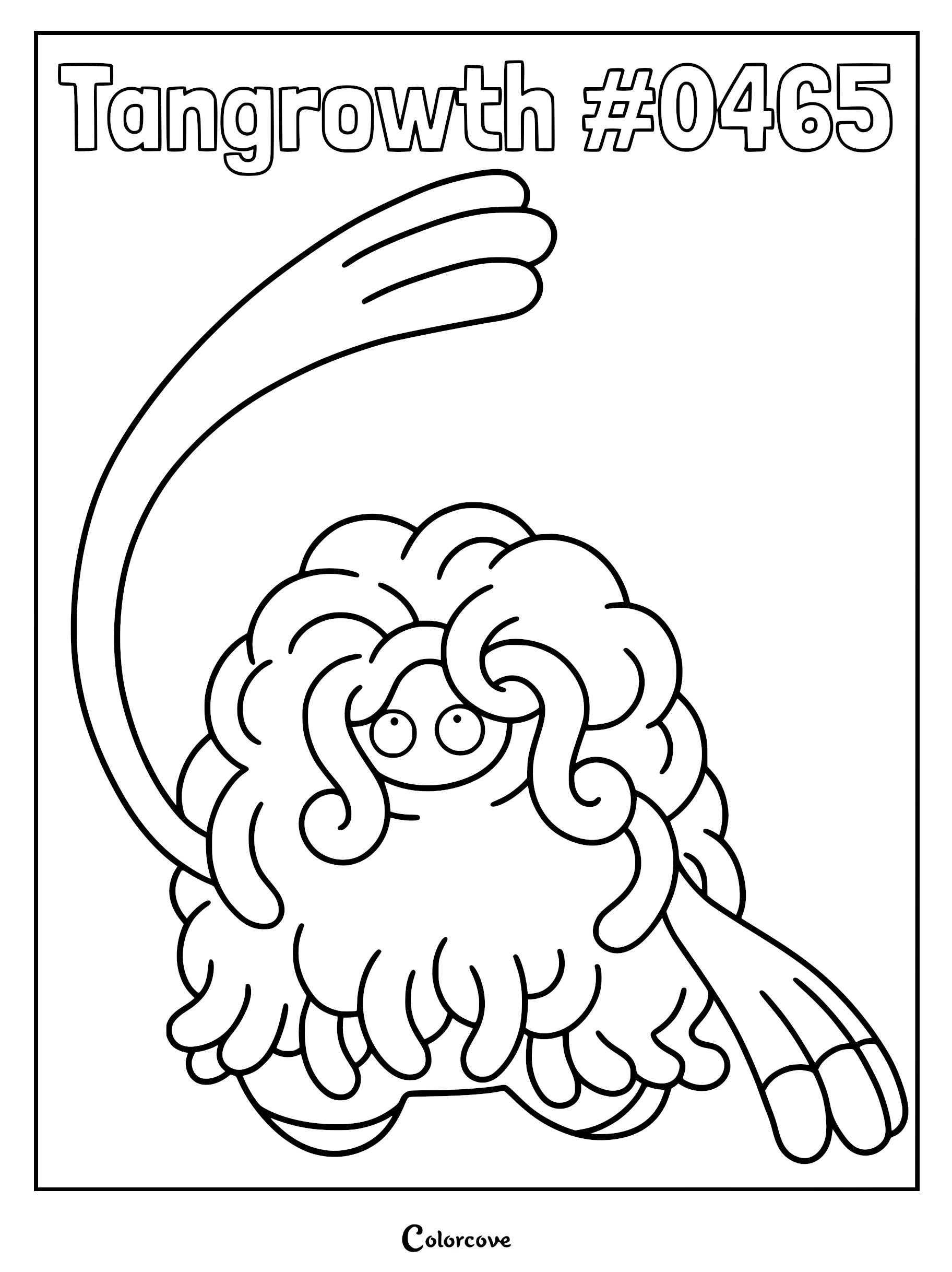 Tangrowth #0465 with long vine arms raised in a coloring page format