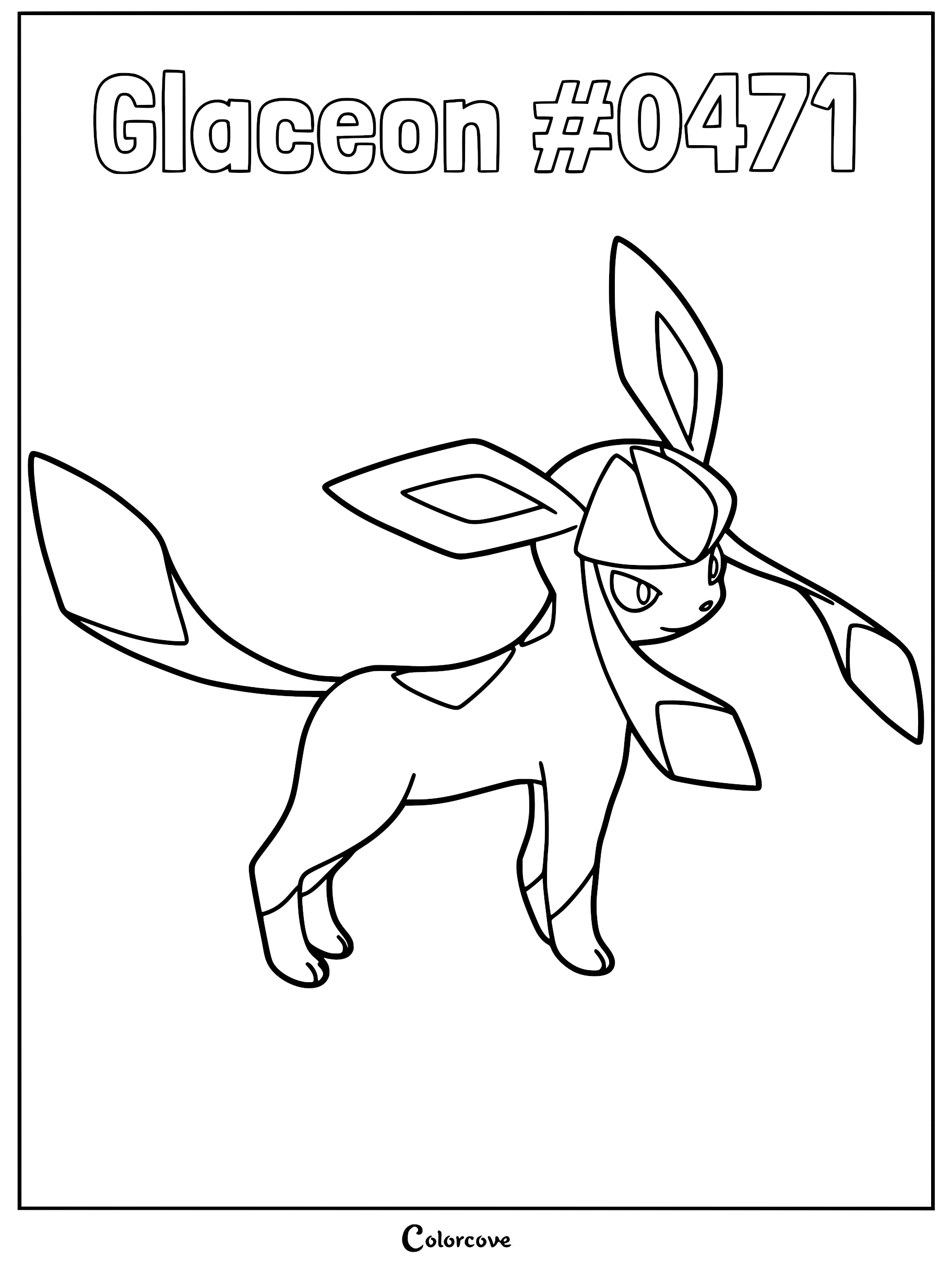 Glaceon #0471 standing in a side profile pose on a printable coloring page