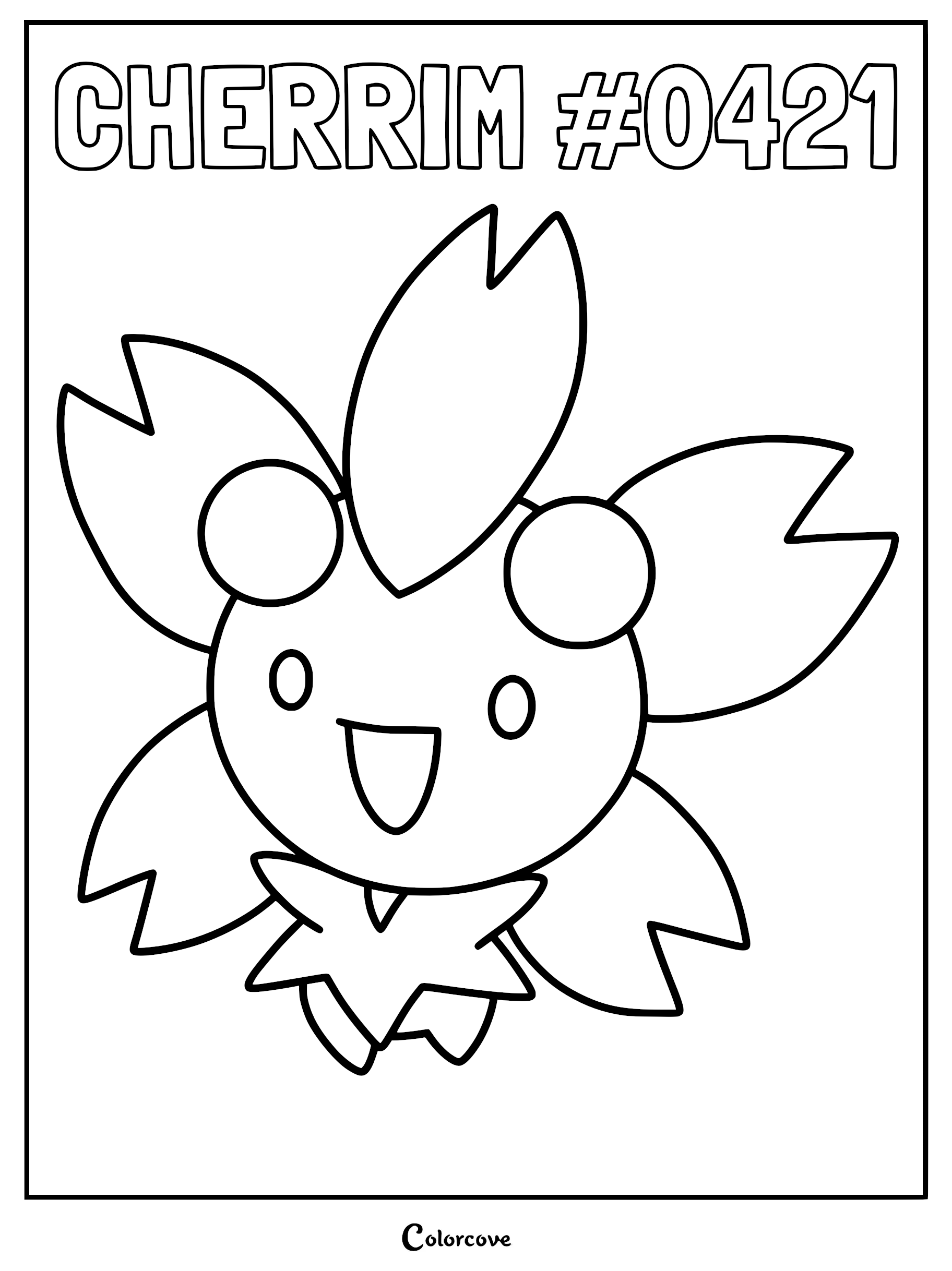 Cherrim #0421 in its Sunshine Form with open petals as a printable coloring page.