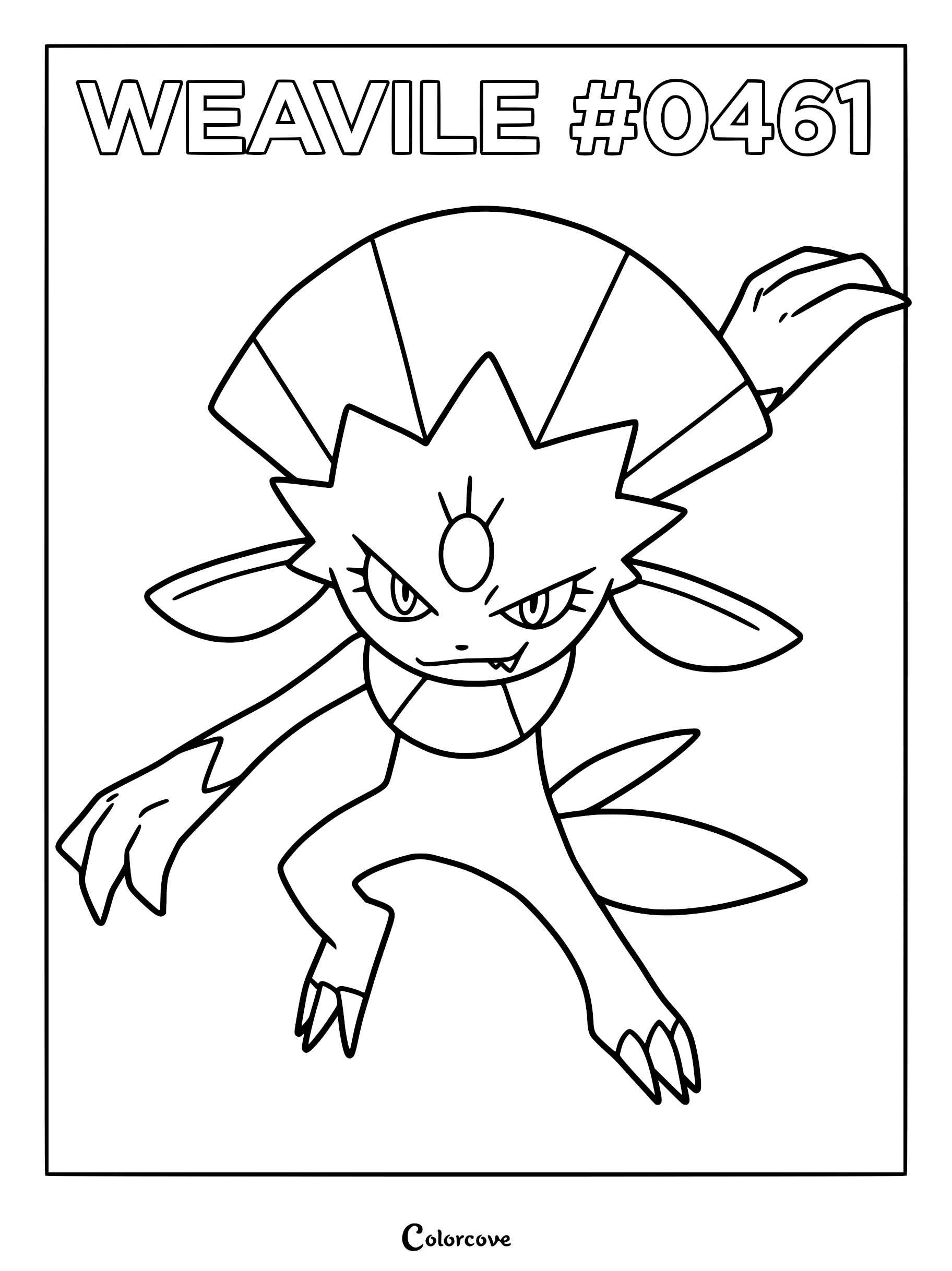 Weavile #0461 standing in a dynamic pose for a printable coloring page