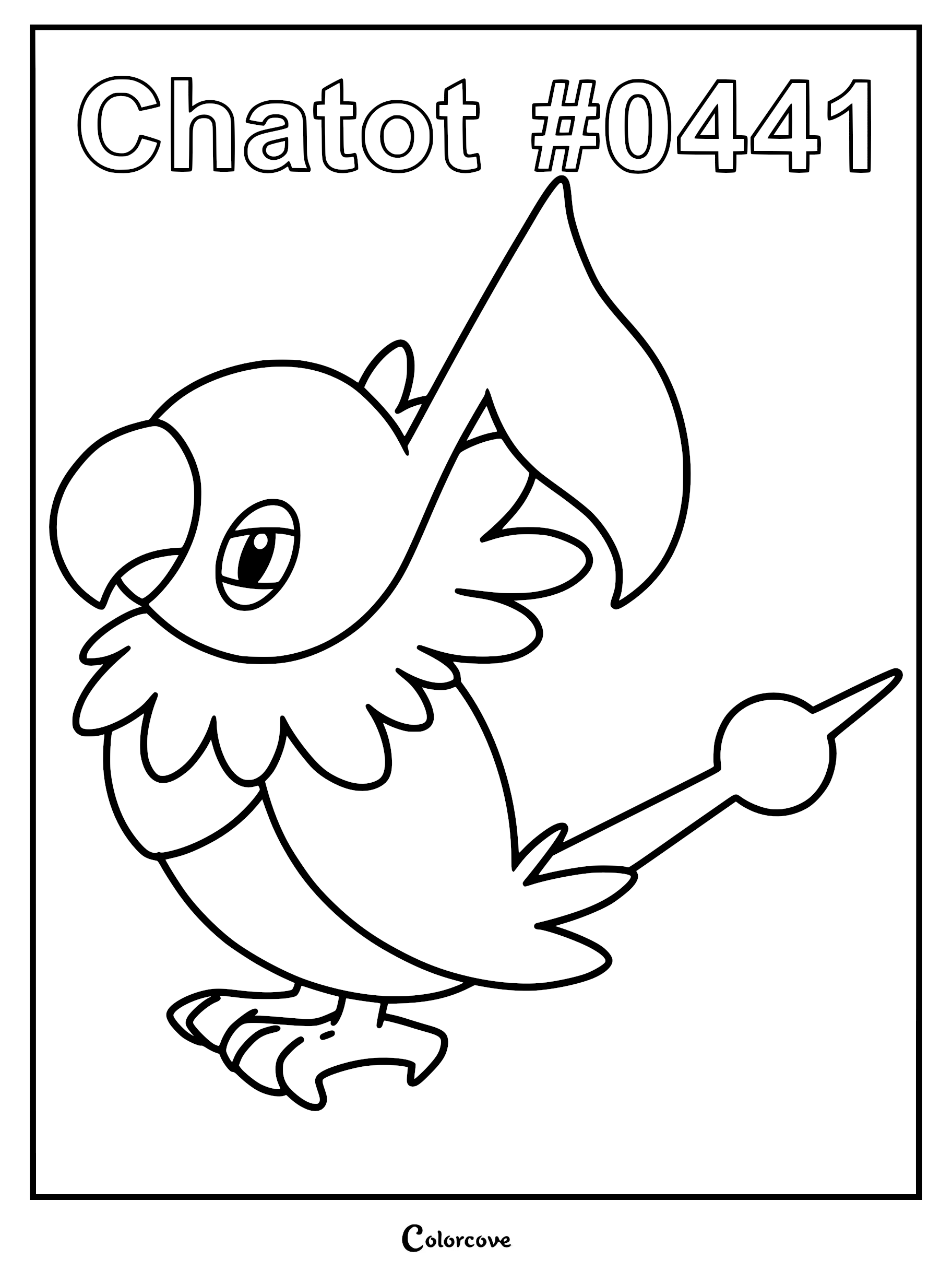 Chatot with its signature musical note head crest in a printable coloring page format.