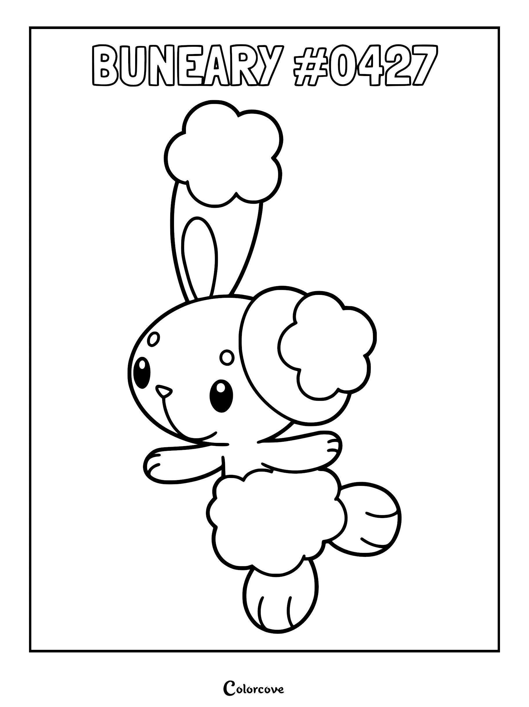 Buneary #0427 with fluffy ear tufts in a simple line art coloring page style.
