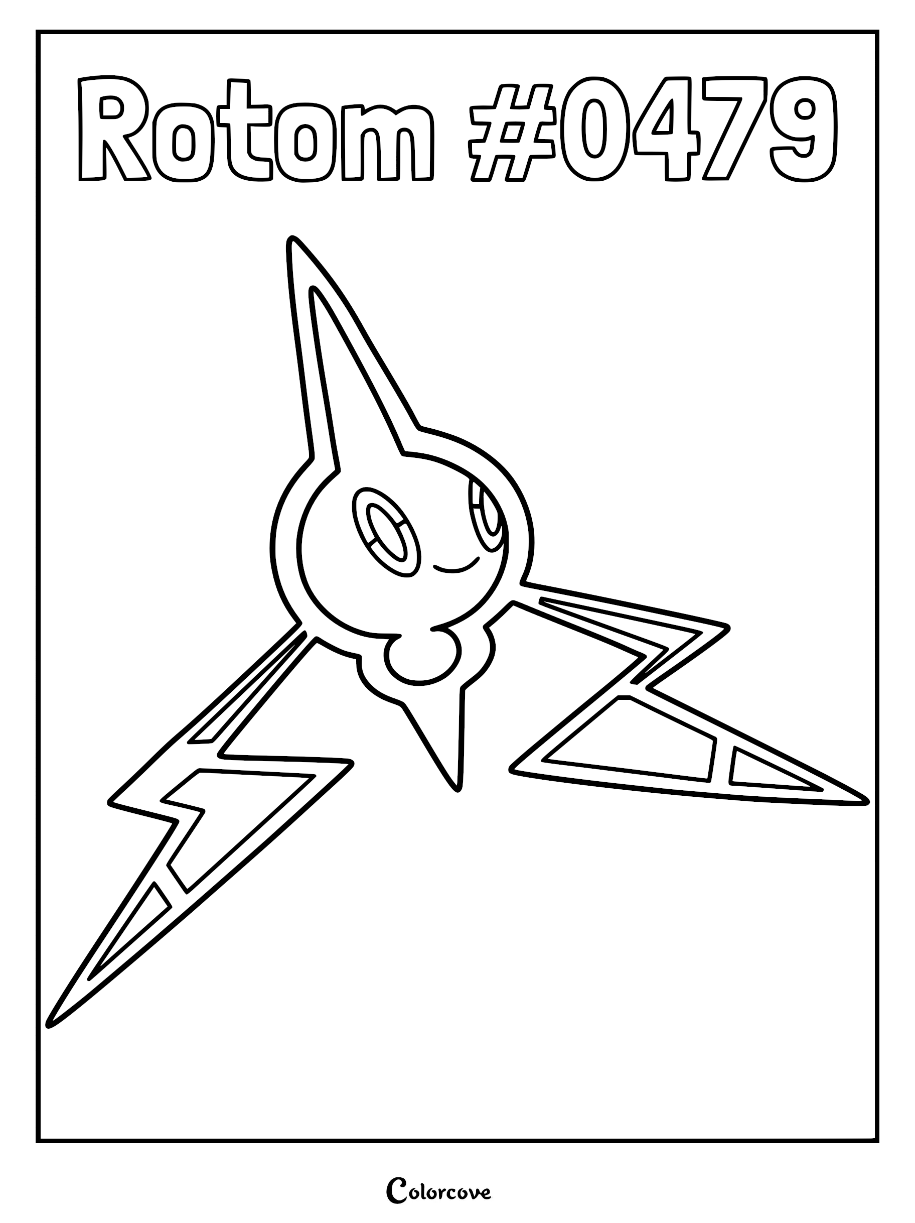 Rotom Pokemon Sinnoh coloring page featuring the electric ghost type with lightning bolt arms
