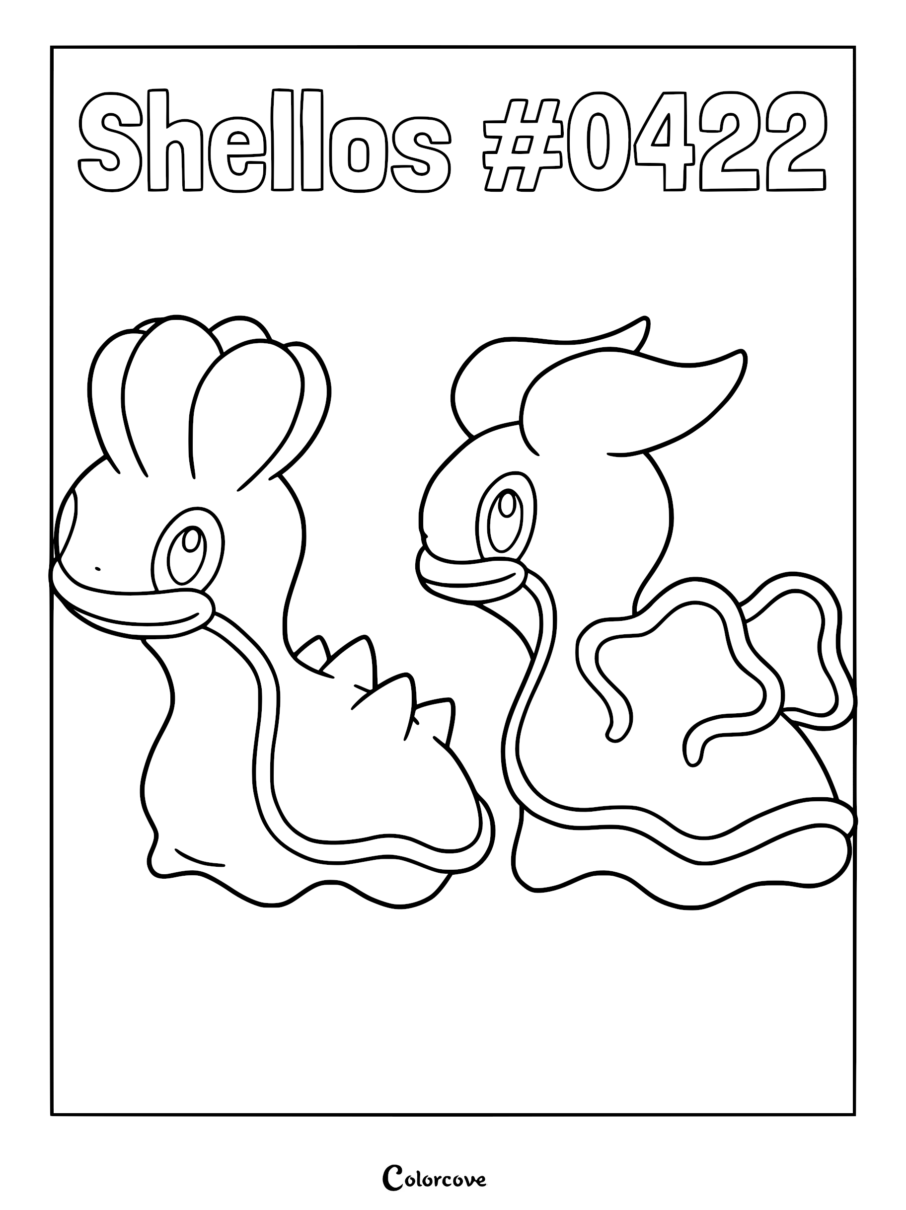 Two variations of Shellos #0422 side by side in a clean line art coloring page style.
