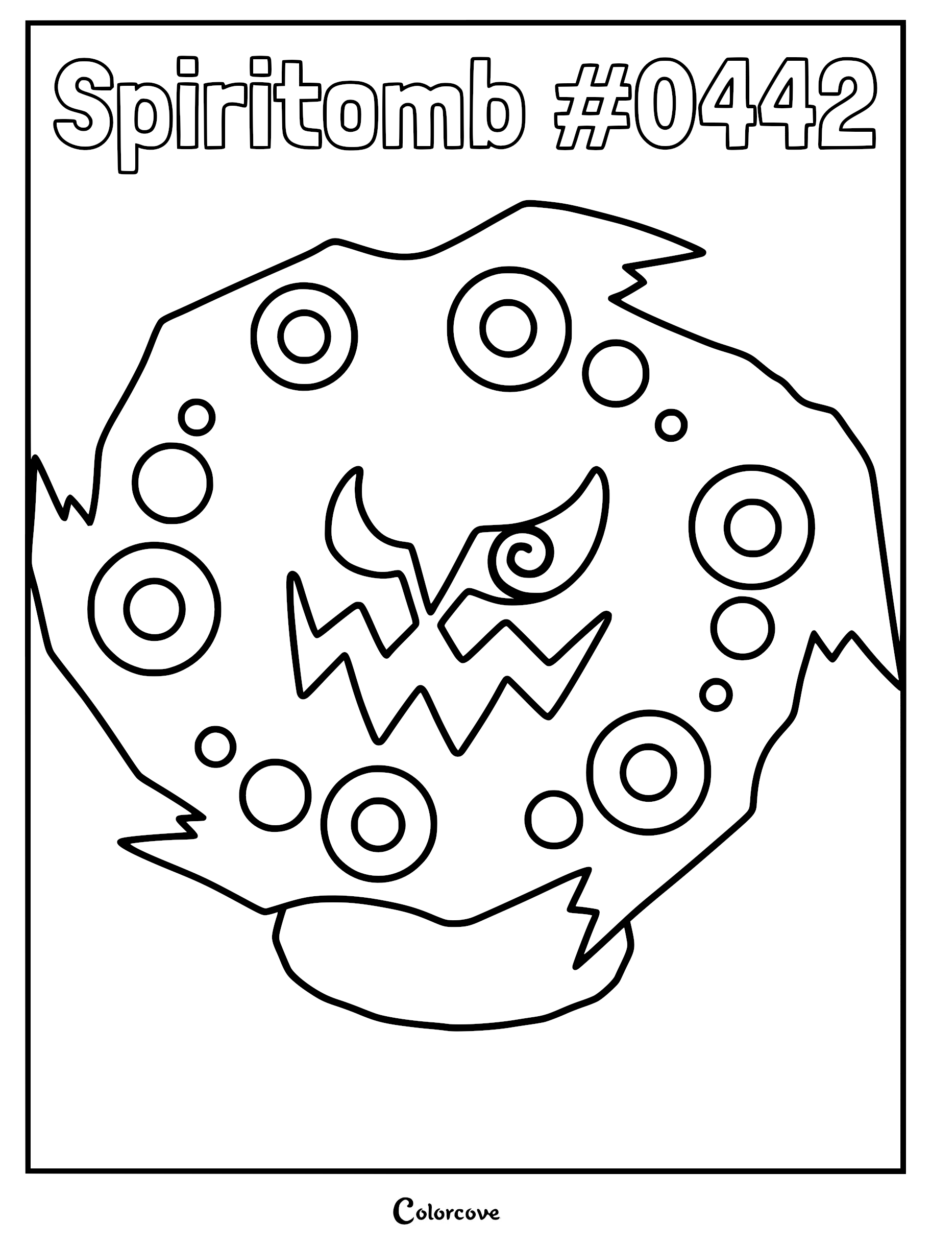 Spiritomb Pokemon Sinnoh coloring page featuring the ghost-type creature with its signature swirling spectral body and eerie face.