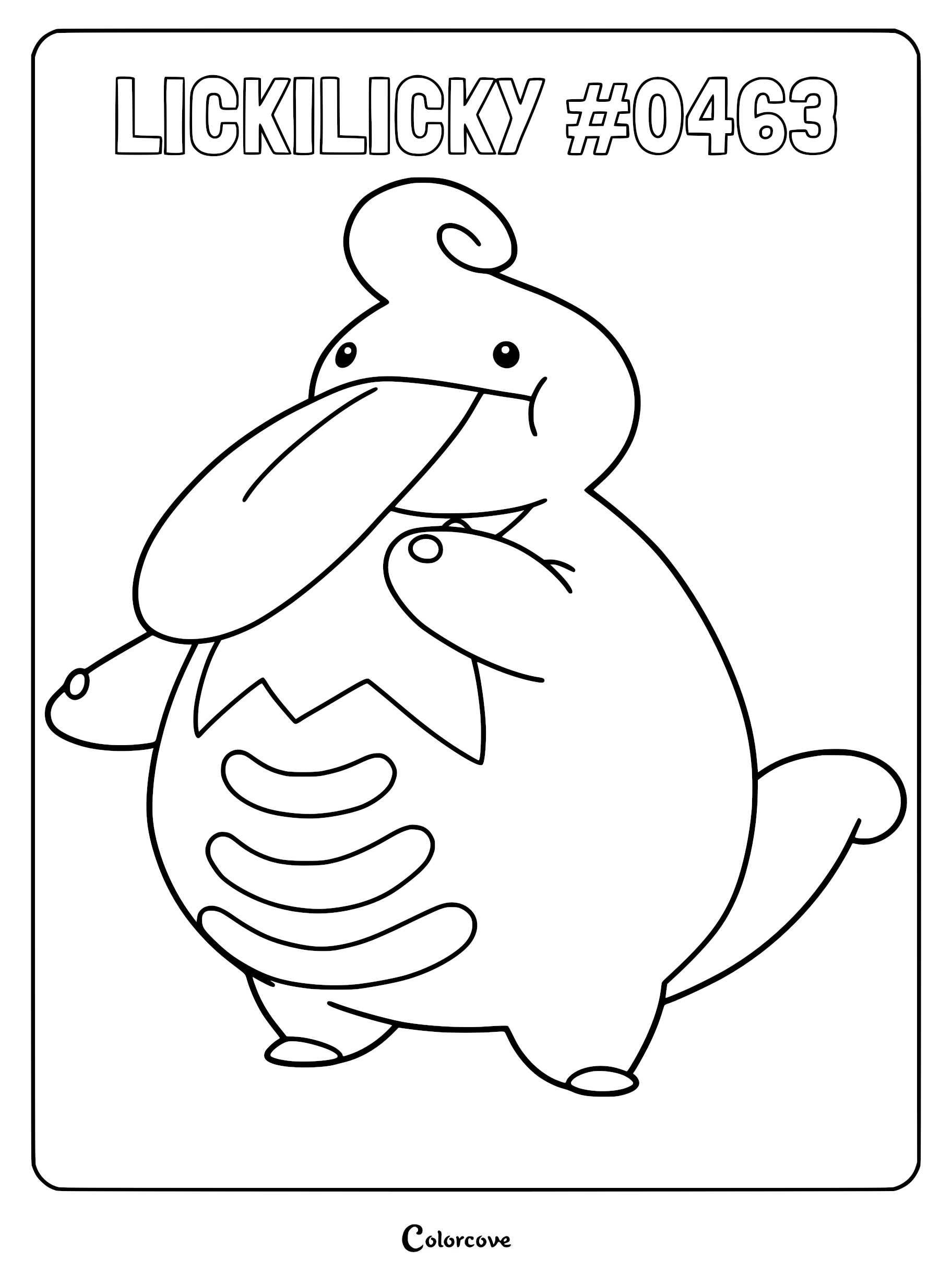 Lickilicky Pokemon Sinnoh coloring page featuring the round creature with a large tongue and curled hair