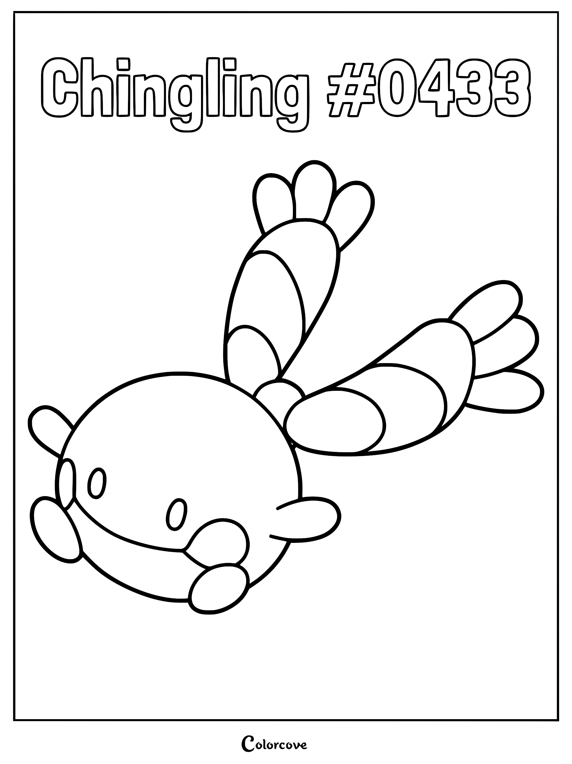A printable coloring page featuring the Sinnoh Pokemon Chingling with its distinct bell-like body and striped appendages.