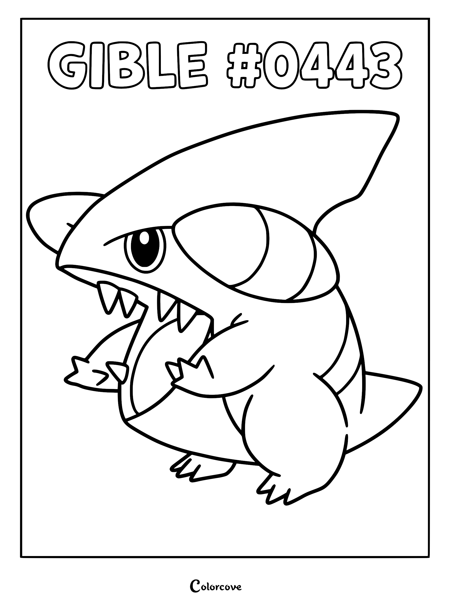 Gible Pokemon Sinnoh coloring page featuring the shark-like creature with a large dorsal fin and sharp teeth